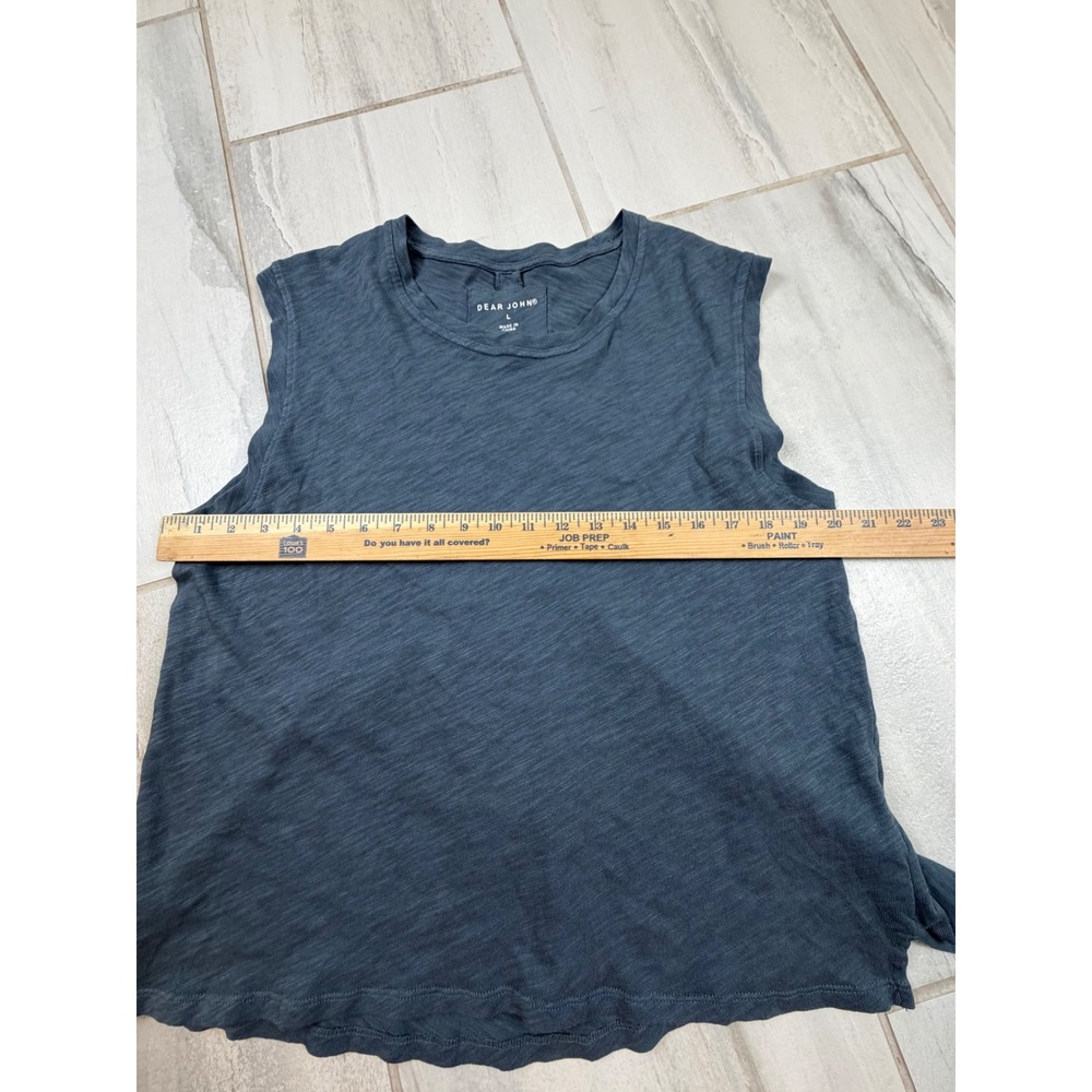 Dear John Womens Gray Blue Slub Knit Sleeveless Pleat Back TankTop Large DKN2148 - Picture 4 of 6